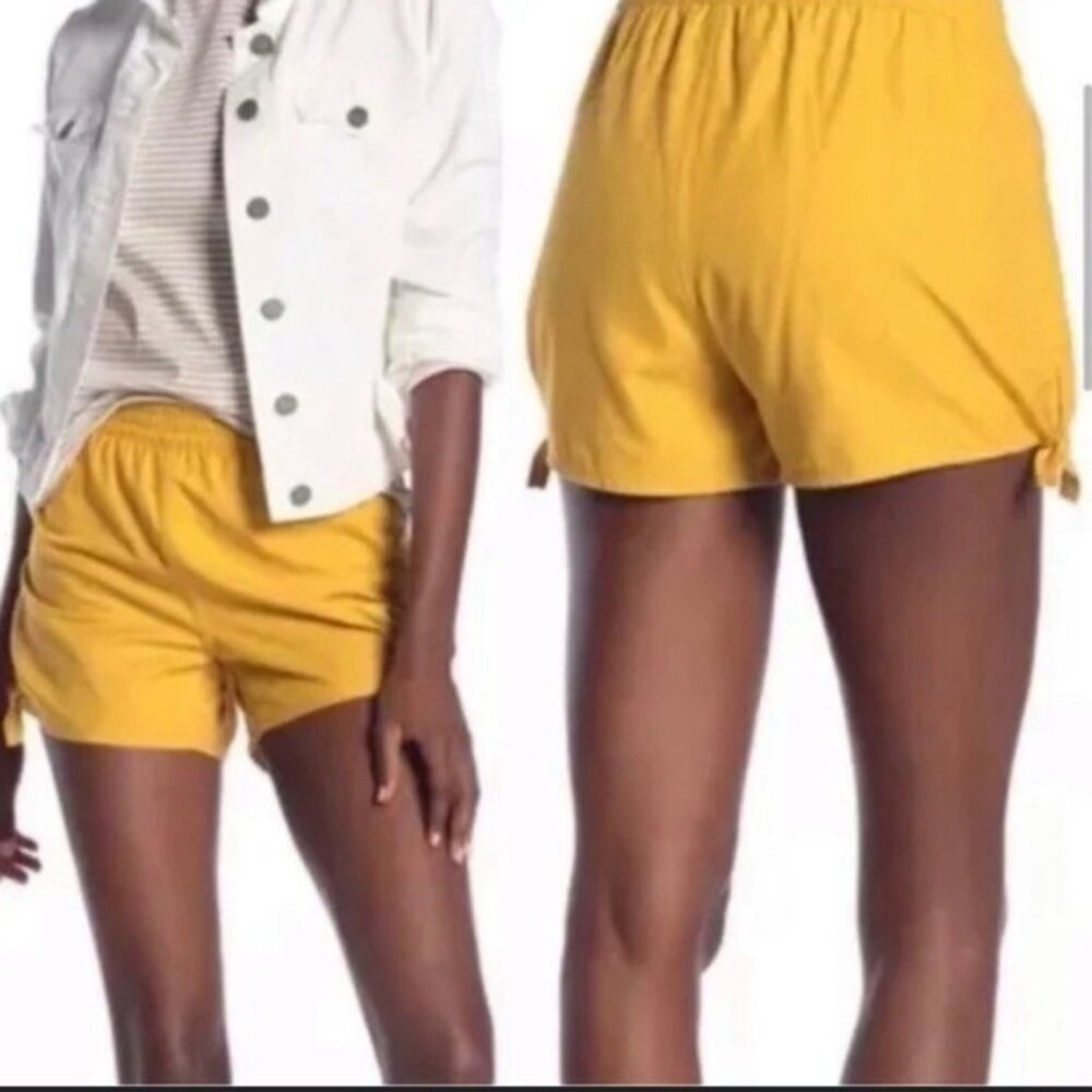 Madewell Mustard Yellow Bow-Tie Hem Shorts Womens L Cotton Blend Relaxed Fit